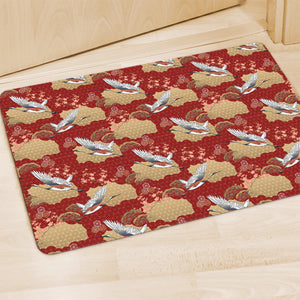 Crane Bird Kimono Pattern Print Polyester Doormat