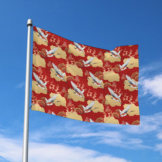 Crane Bird Kimono Pattern Print Polyester Flag