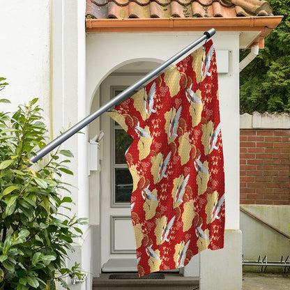 Crane Bird Kimono Pattern Print Polyester Flag