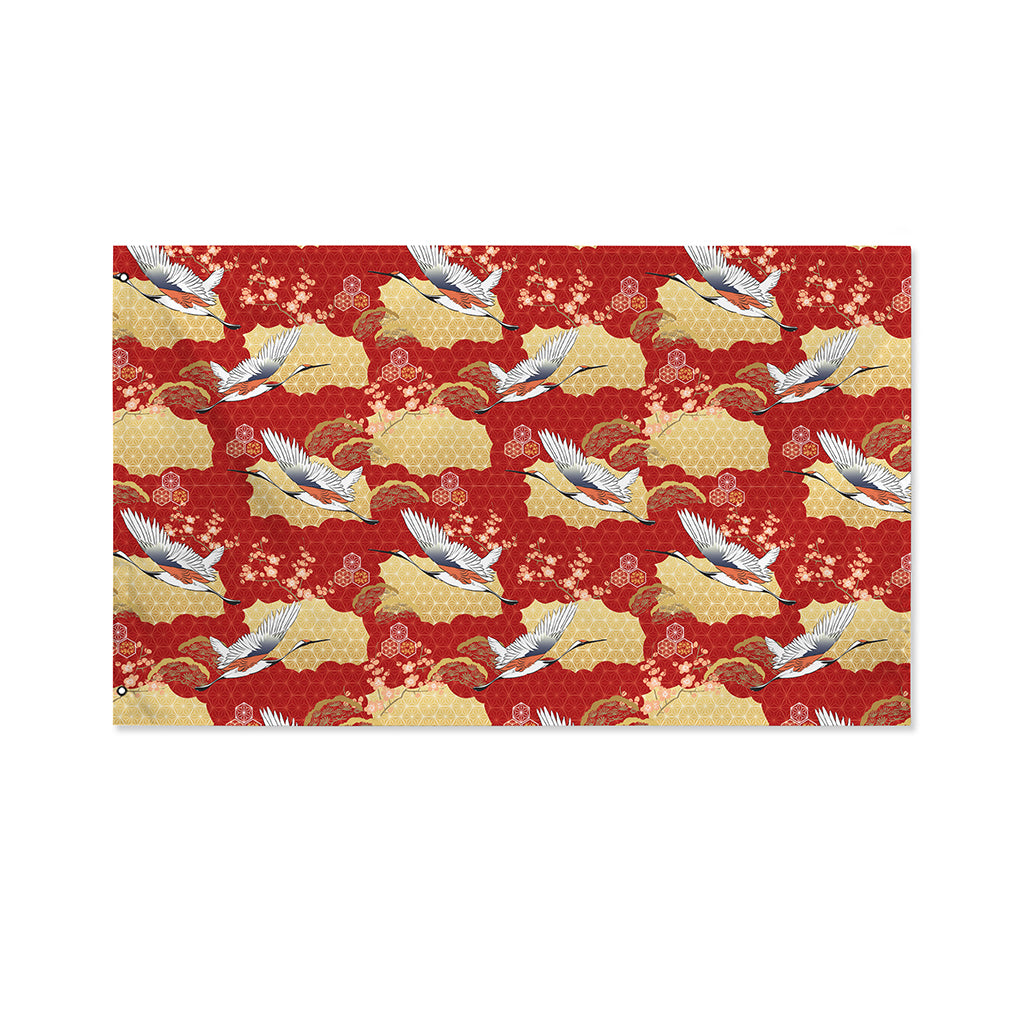 Crane Bird Kimono Pattern Print Polyester Flag