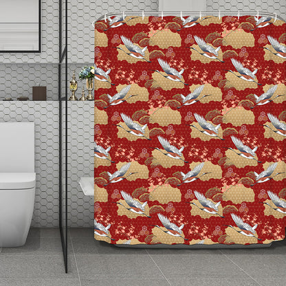 Crane Bird Kimono Pattern Print Polyester Shower Curtain