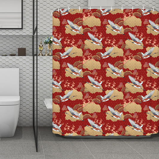 Crane Bird Kimono Pattern Print Polyester Shower Curtain