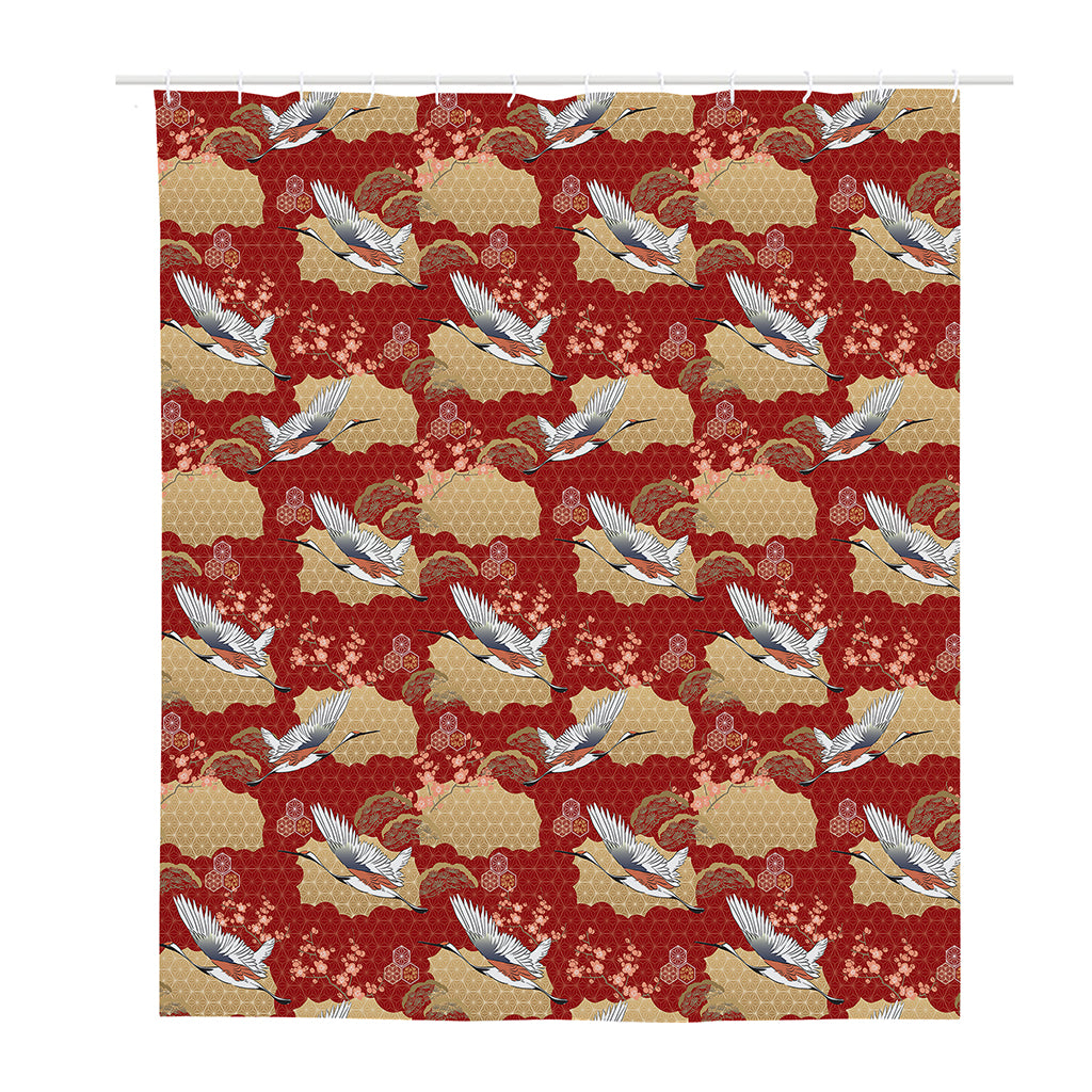 Crane Bird Kimono Pattern Print Polyester Shower Curtain