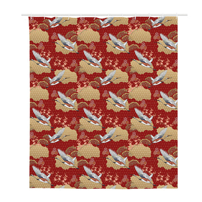 Crane Bird Kimono Pattern Print Polyester Shower Curtain