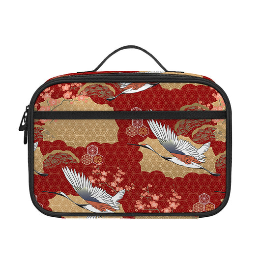 Crane Bird Kimono Pattern Print Portable Lunch Bag