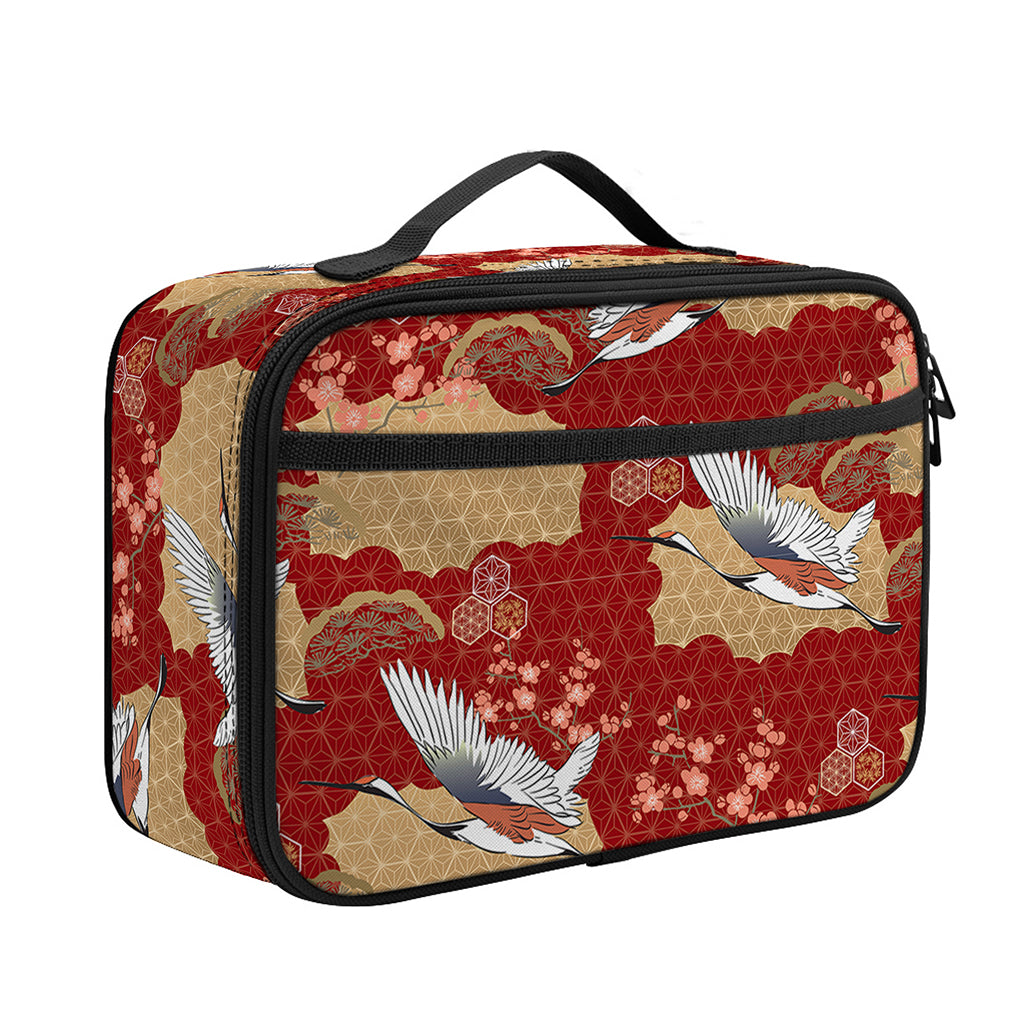 Crane Bird Kimono Pattern Print Portable Lunch Bag