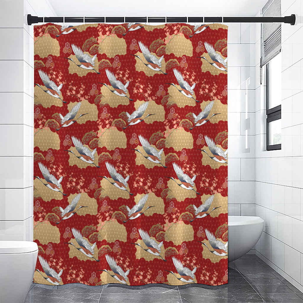 Crane Bird Kimono Pattern Print Premium Shower Curtain