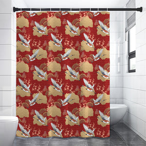 Crane Bird Kimono Pattern Print Premium Shower Curtain