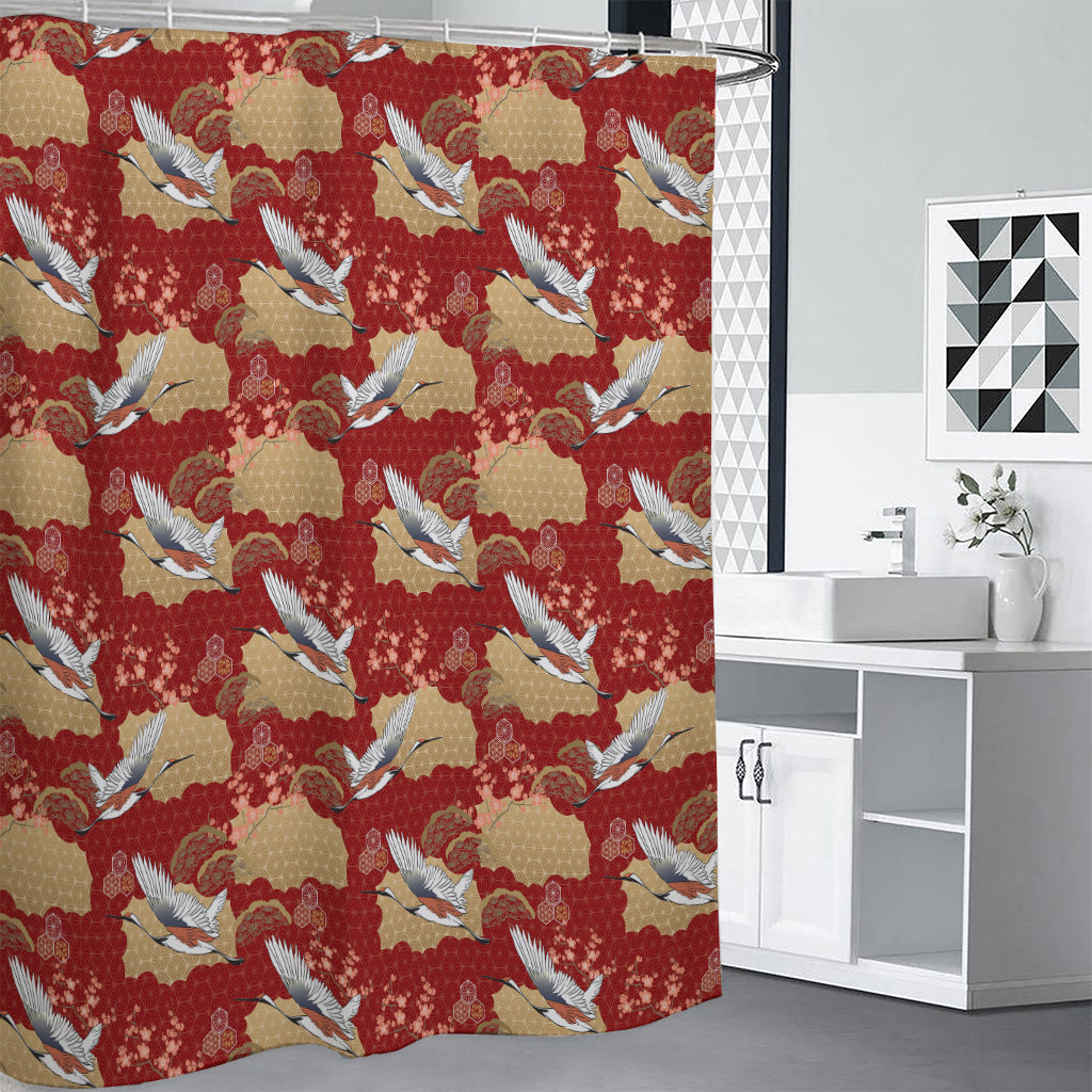 Crane Bird Kimono Pattern Print Premium Shower Curtain