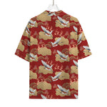 Crane Bird Kimono Pattern Print Rayon Hawaiian Shirt