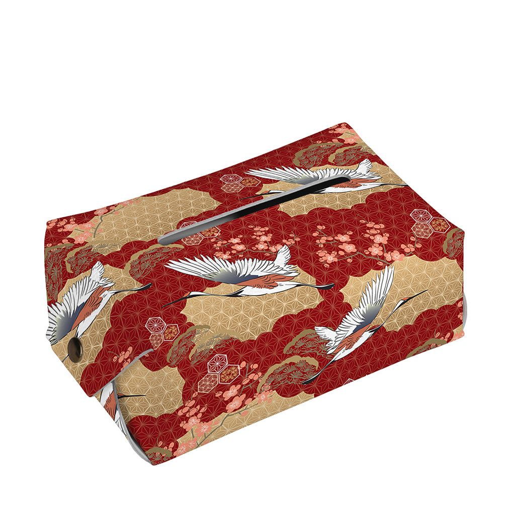 Crane Bird Kimono Pattern Print Rectangle Tissue Box Cover