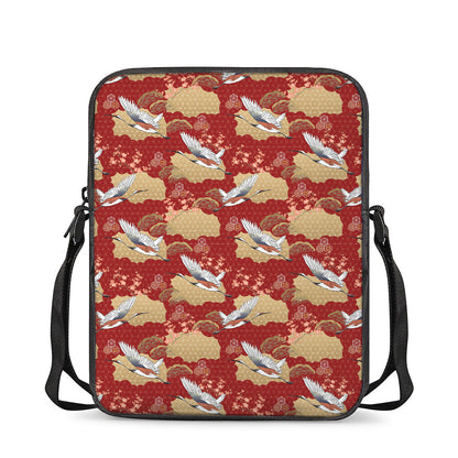 Crane Bird Kimono Pattern Print Rectangular Crossbody Bag