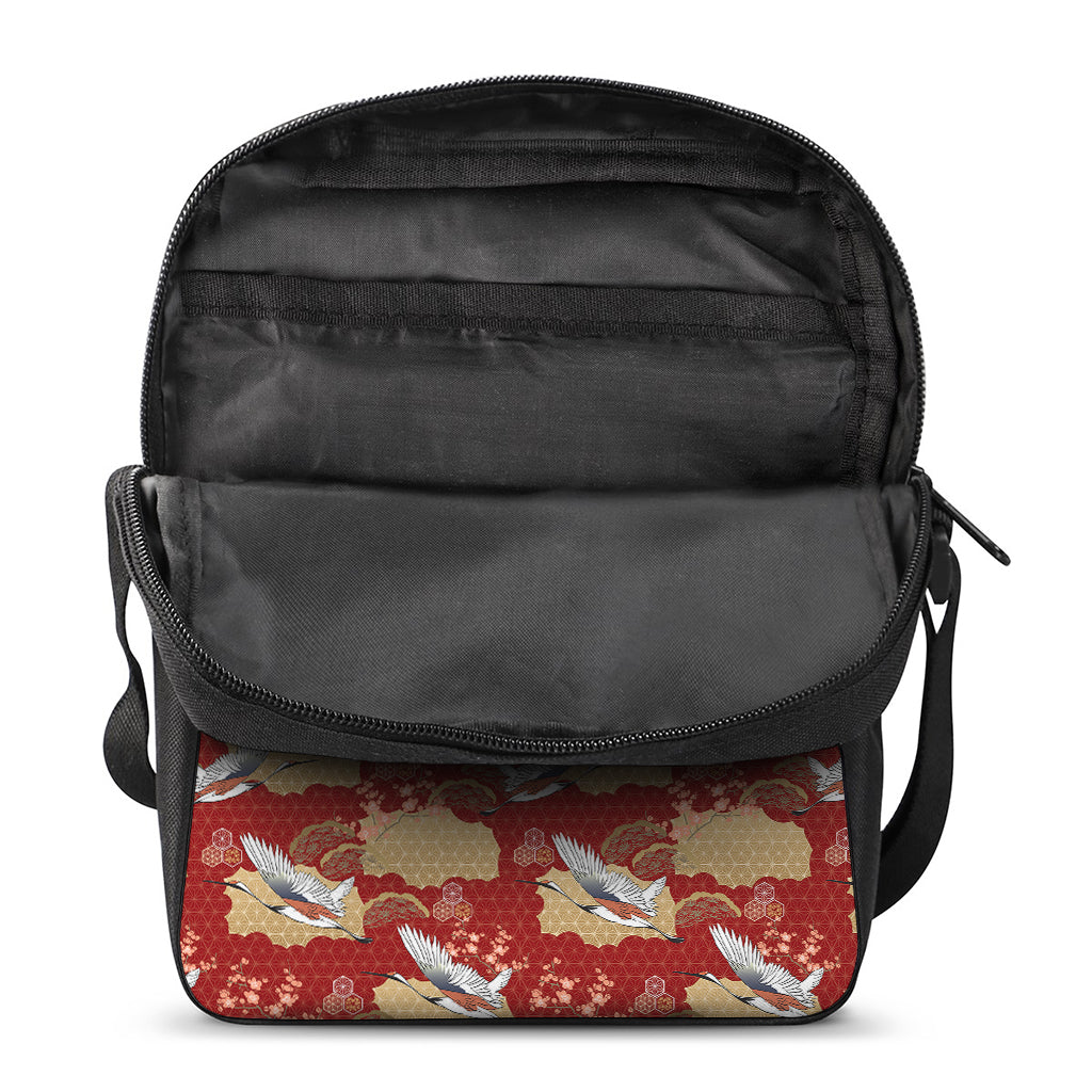 Crane Bird Kimono Pattern Print Rectangular Crossbody Bag