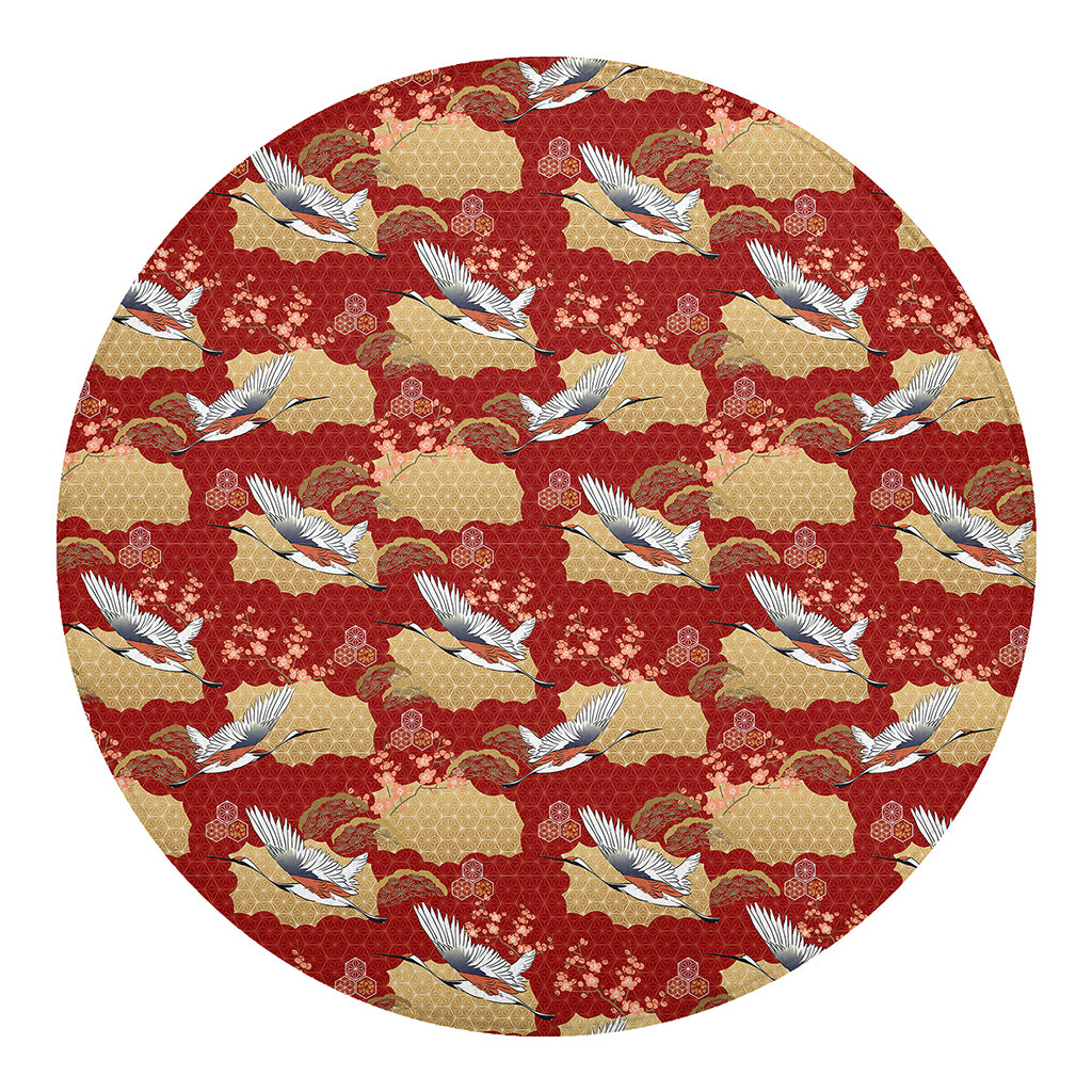 Crane Bird Kimono Pattern Print Round Blanket