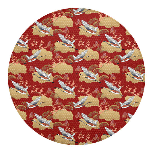 Crane Bird Kimono Pattern Print Round Blanket