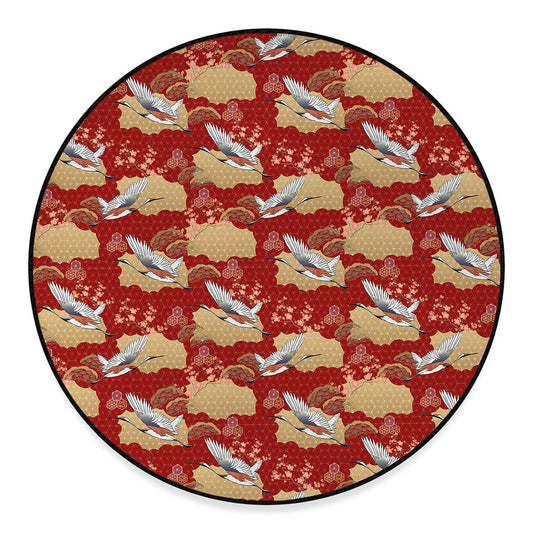 Crane Bird Kimono Pattern Print Round Floor Mat