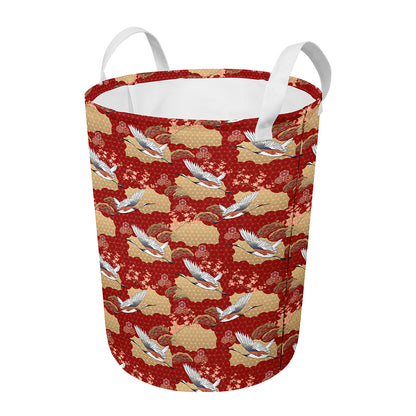 Crane Bird Kimono Pattern Print Round Laundry Basket