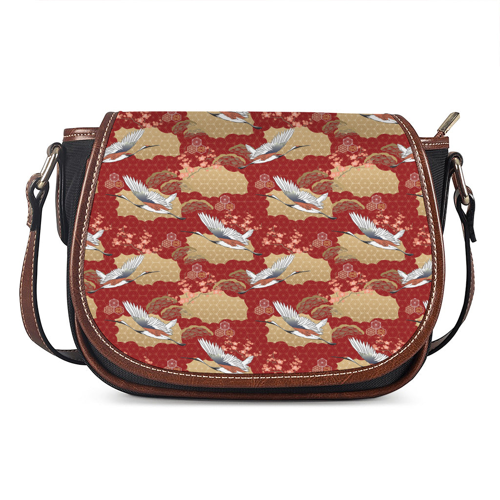 Crane Bird Kimono Pattern Print Saddle Bag