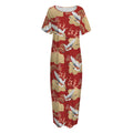 Crane Bird Kimono Pattern Print Short Sleeve Long Nightdress