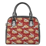 Crane Bird Kimono Pattern Print Shoulder Handbag