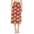 Crane Bird Kimono Pattern Print Side Slit Midi Skirt