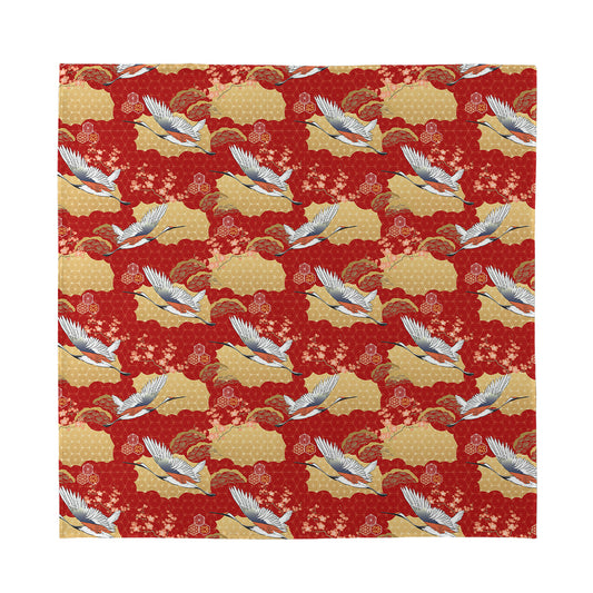 Crane Bird Kimono Pattern Print Silk Bandana