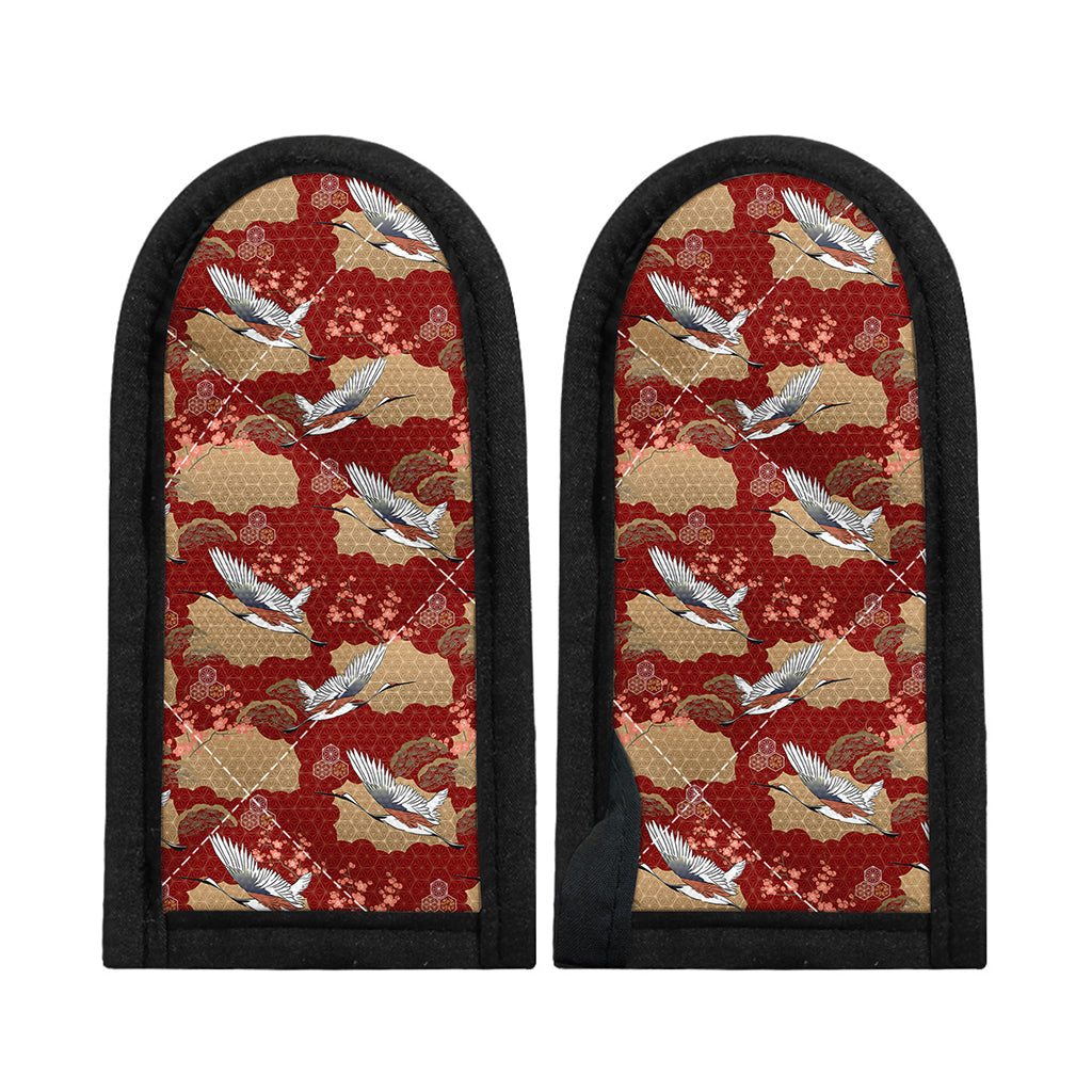 Crane Bird Kimono Pattern Print Skillet Handle Cover