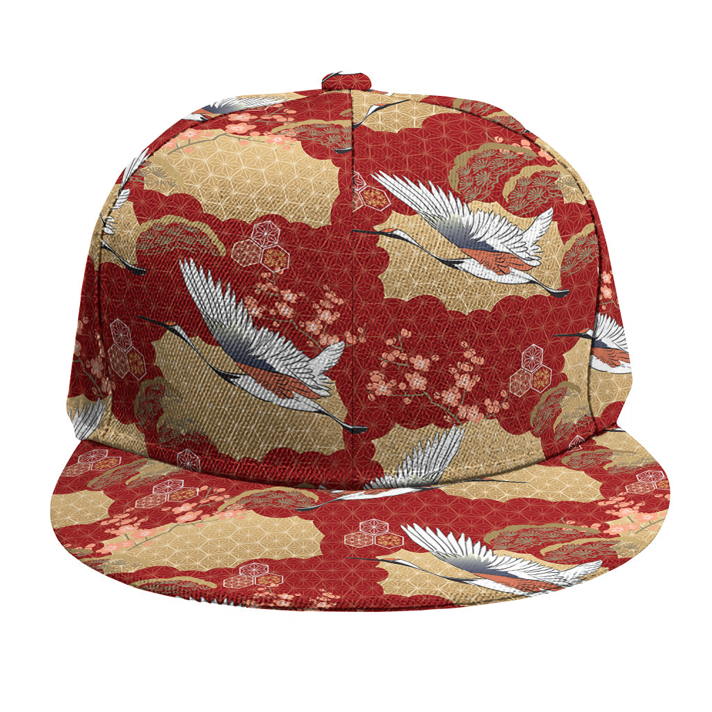 Crane Bird Kimono Pattern Print Snapback Cap