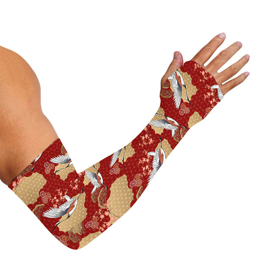 Crane Bird Kimono Pattern Print Sun Protection Arm Sleeves