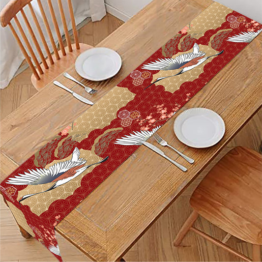 Crane Bird Kimono Pattern Print Table Runner