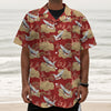 Crane Bird Kimono Pattern Print Textured Short Sleeve Shirt