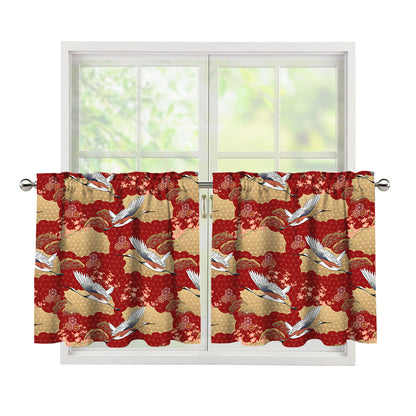 Crane Bird Kimono Pattern Print Tier Curtains