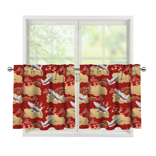 Crane Bird Kimono Pattern Print Tier Curtains