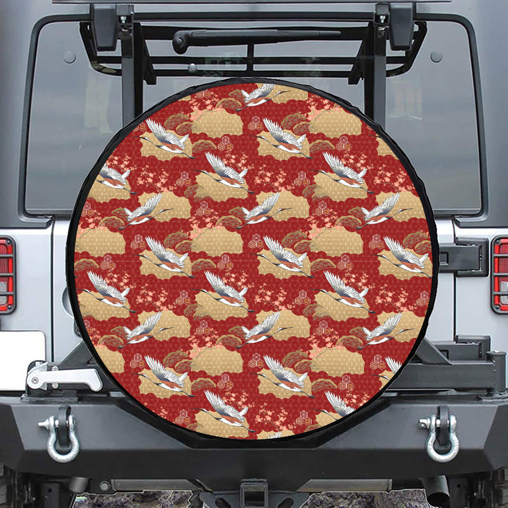 Crane Bird Kimono Pattern Print Tire Cover
