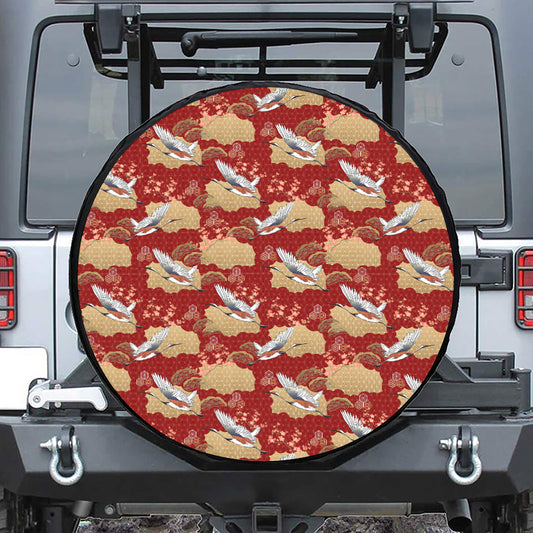 Crane Bird Kimono Pattern Print Tire Cover
