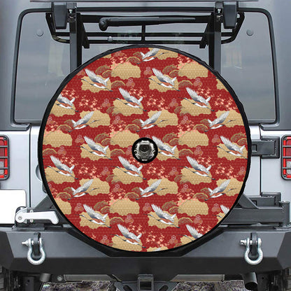Crane Bird Kimono Pattern Print Tire Cover With Camera Hole