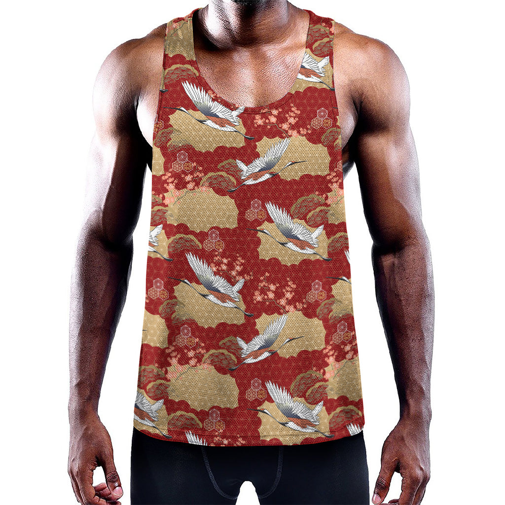 Crane Bird Kimono Pattern Print Training Tank Top