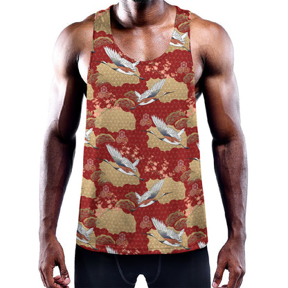 Crane Bird Kimono Pattern Print Training Tank Top