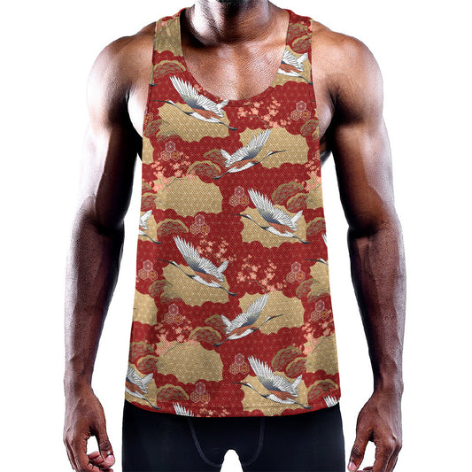 Crane Bird Kimono Pattern Print Training Tank Top