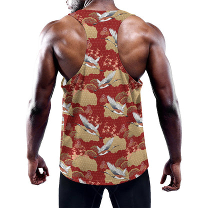 Crane Bird Kimono Pattern Print Training Tank Top