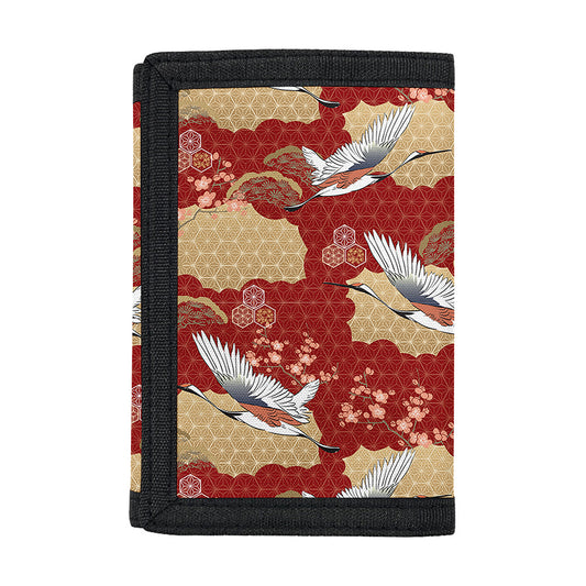 Crane Bird Kimono Pattern Print Trifold Wallet