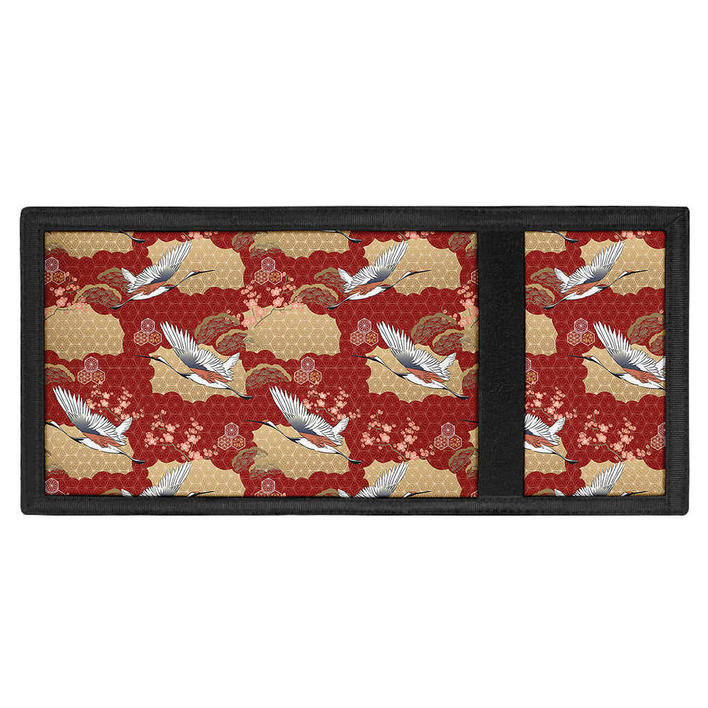Crane Bird Kimono Pattern Print Trifold Wallet