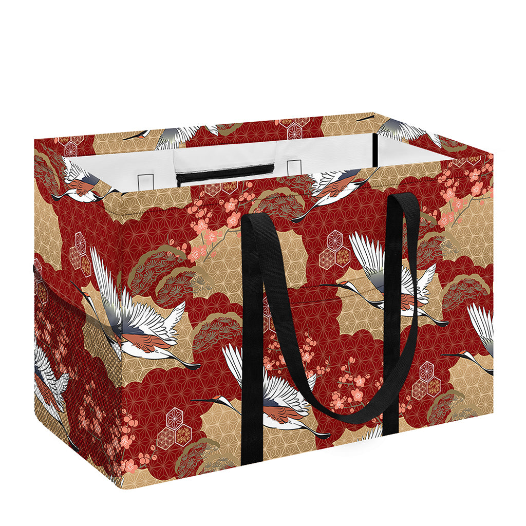 Crane Bird Kimono Pattern Print Utility Tote Bag