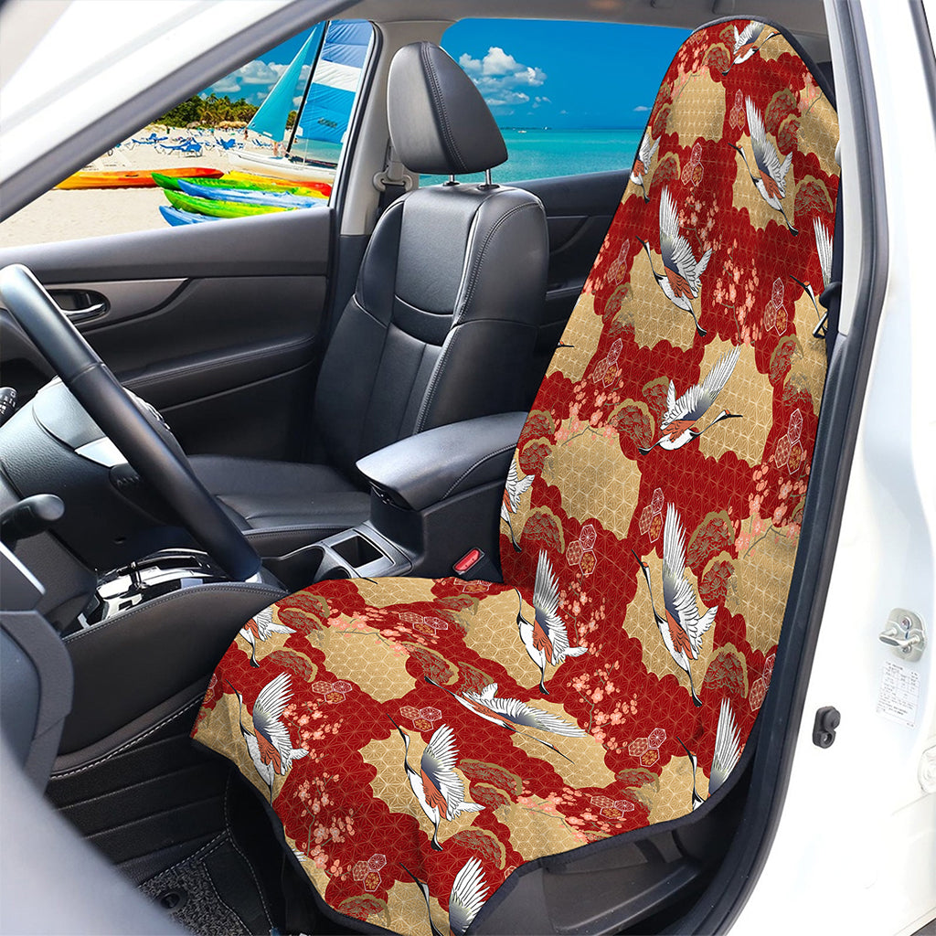 Crane Bird Kimono Pattern Print Waterproof Car Seat Cover