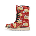 Crane Bird Kimono Pattern Print Winter Boots