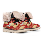 Crane Bird Kimono Pattern Print Winter Boots