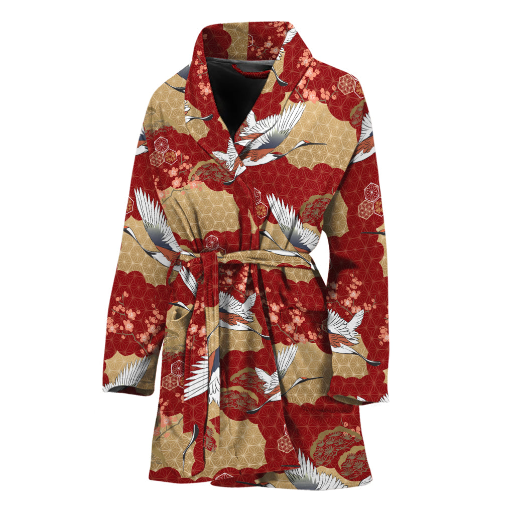 Crane Bird Kimono Pattern Print Women's Bathrobe