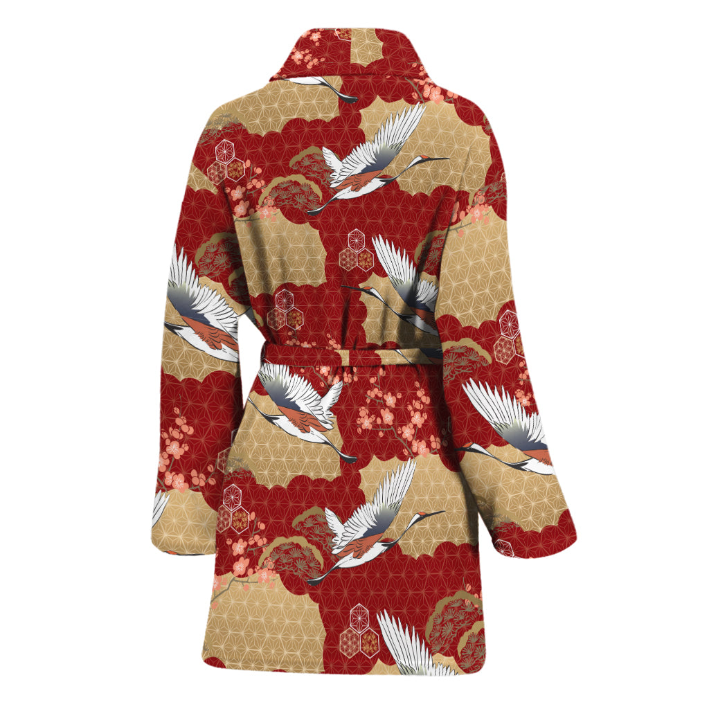 Crane Bird Kimono Pattern Print Women's Bathrobe