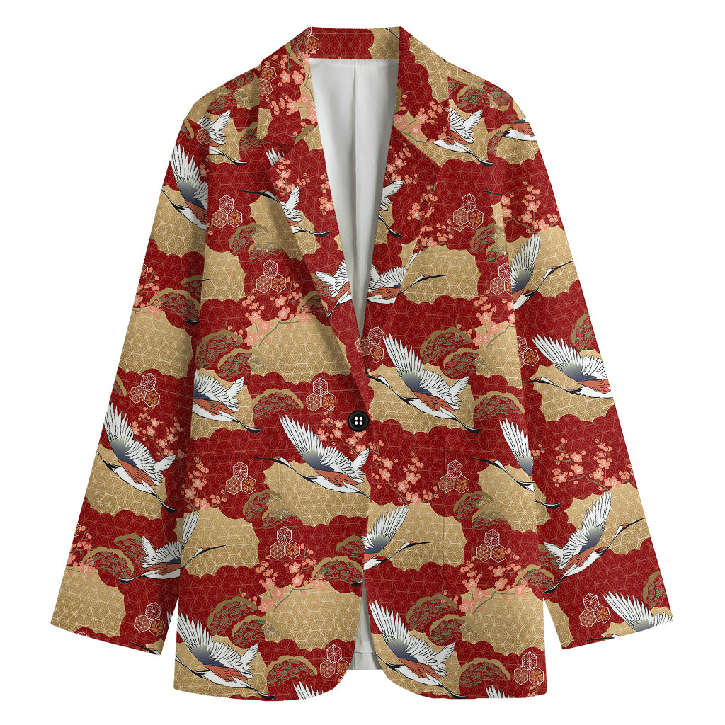 Crane Bird Kimono Pattern Print Women's Blazer