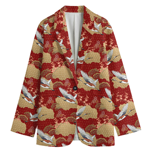 Crane Bird Kimono Pattern Print Women's Blazer